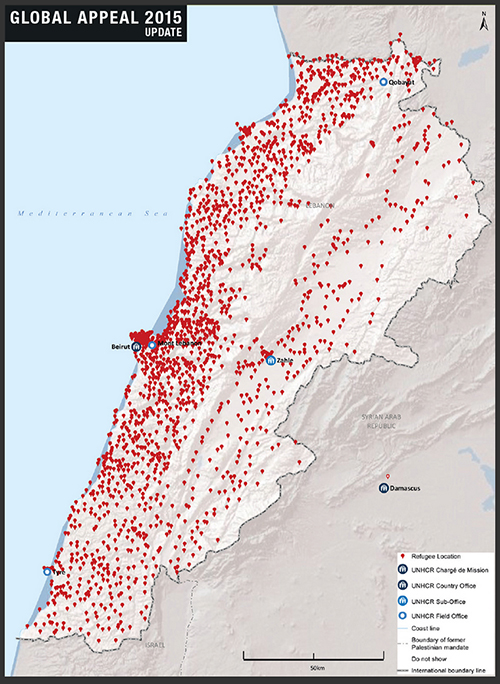 Spread of Syrian Refugees across Lebanon (Copyright UNHCR)